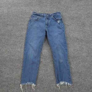 Levis Jeans Womens 30x26 Blue 501 High Rise Straight Crop Distressed Frayed Hem